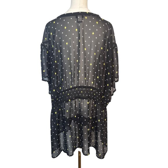 Torrid Size 5 Black Sheer Polka Dot & Yellow Floral Tunic Top Ruffles - Picture 2 of 15